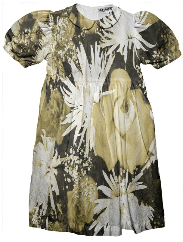 Golden Flowered Bouquet Kids Party Dress