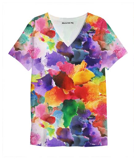 colorful floral pattern V Neck Shirt