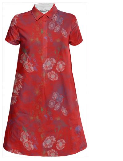 Red Floral Mini Shirt Dress