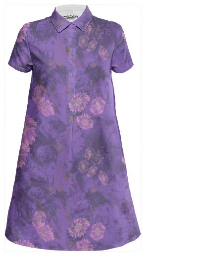 Blue Floral Mini Shirt Dress