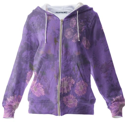 Blue Floral Zip Up Hoodie