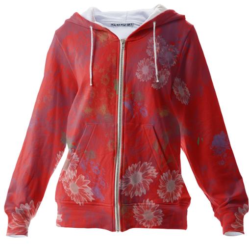 Red Floral Zip Up Hoodie