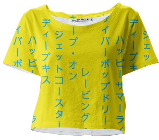 Summer Rising Katakana Yellow Blue Crop Tee