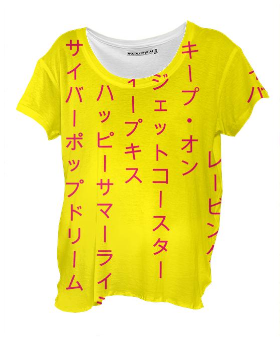 Summer Rising Katakana Yellow Pink Drape Top