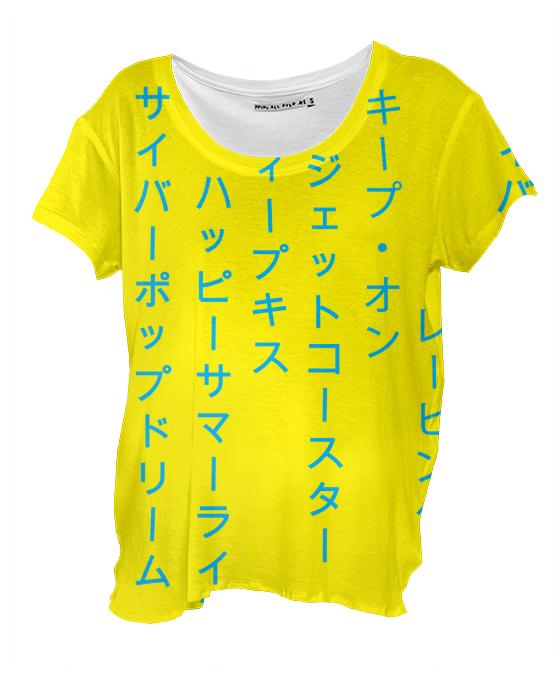 Summer Rising Katakana Yellow Blue Drape Top