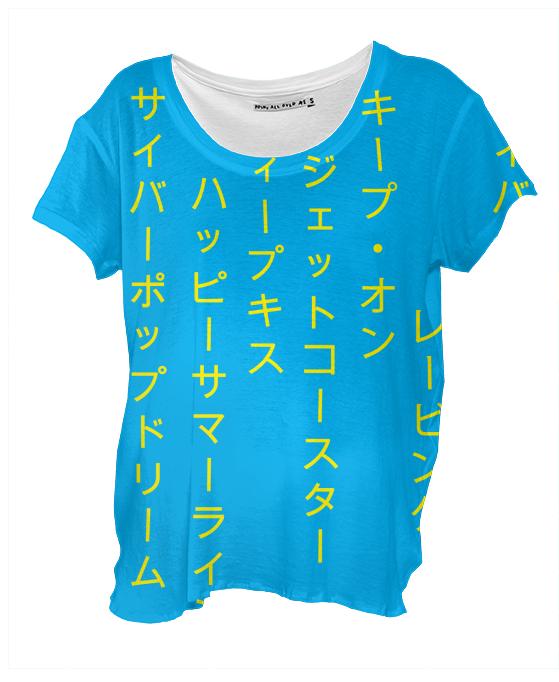 Summer Rising Katakana Blue Yellow Drape Top