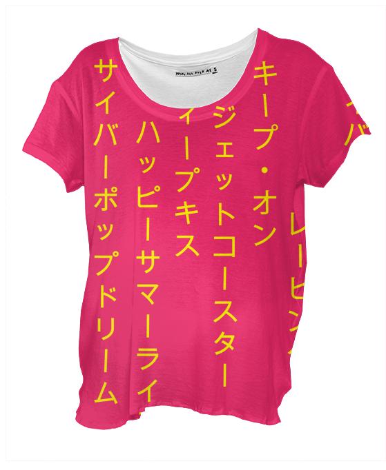 Summer Rising Katakana Pink Yellow Drape Top