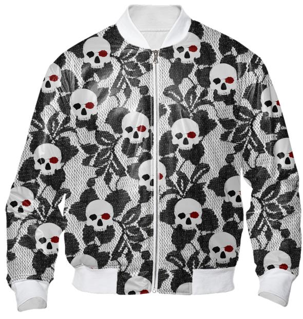 Rose Skull Lace print bomber jacket