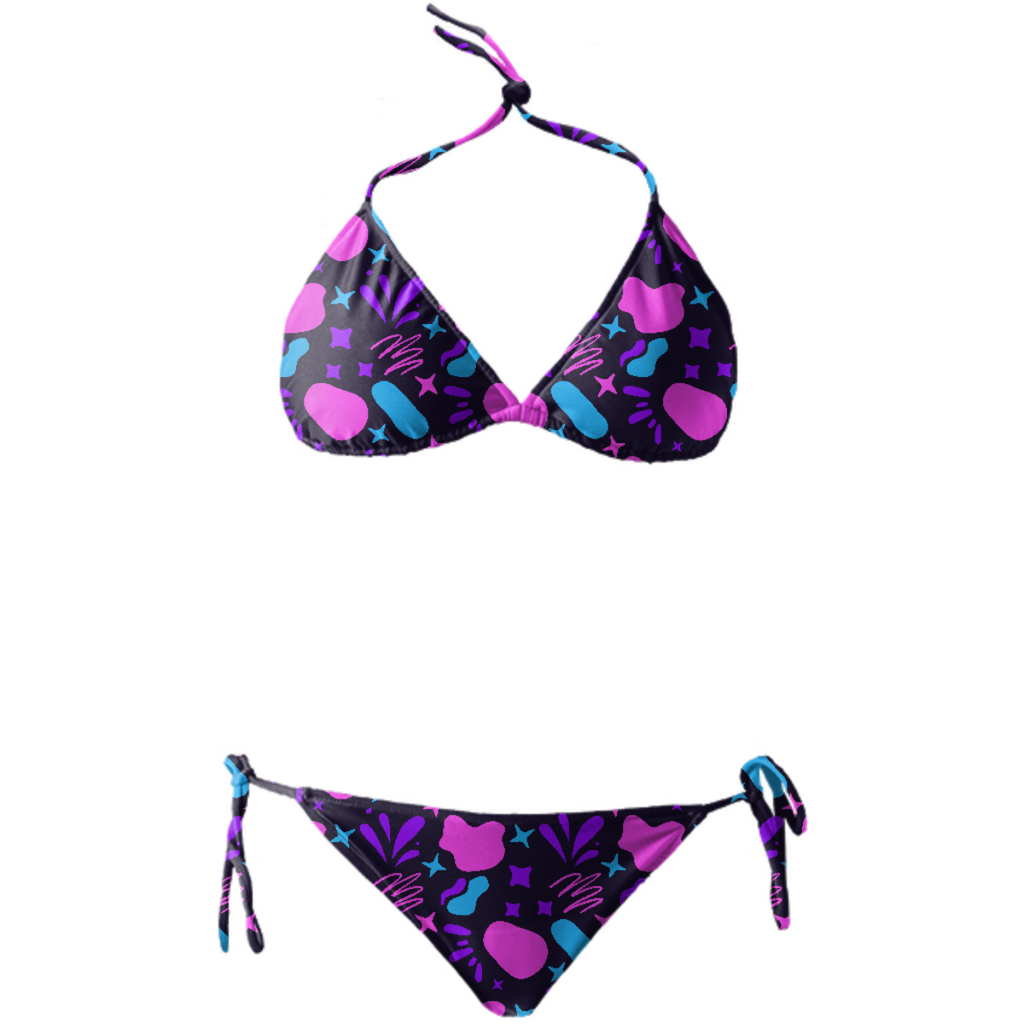 Abstract geometric stones and colorful stars bikini top and bottom set by stikle