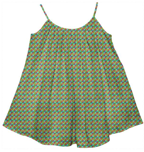 Green Pattern Kids Tent Dress