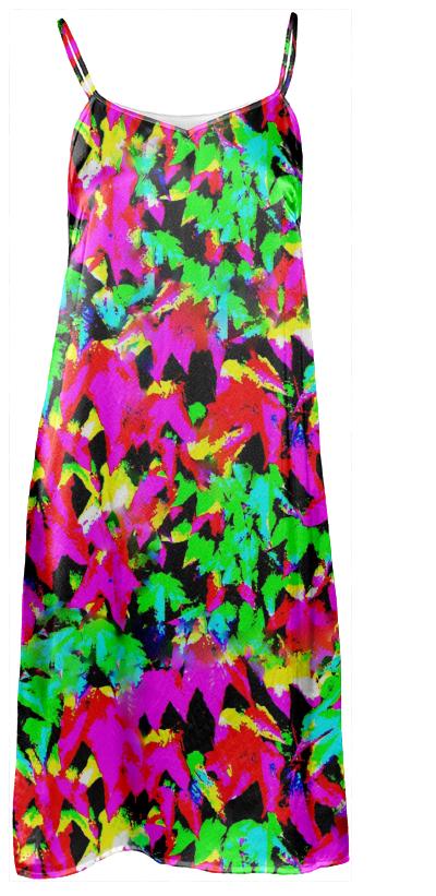 Colorful Abstract Leaves Pattern Slip Dress