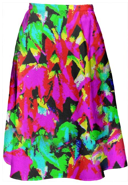 Colorful Abstract Leaves Midi Skirt
