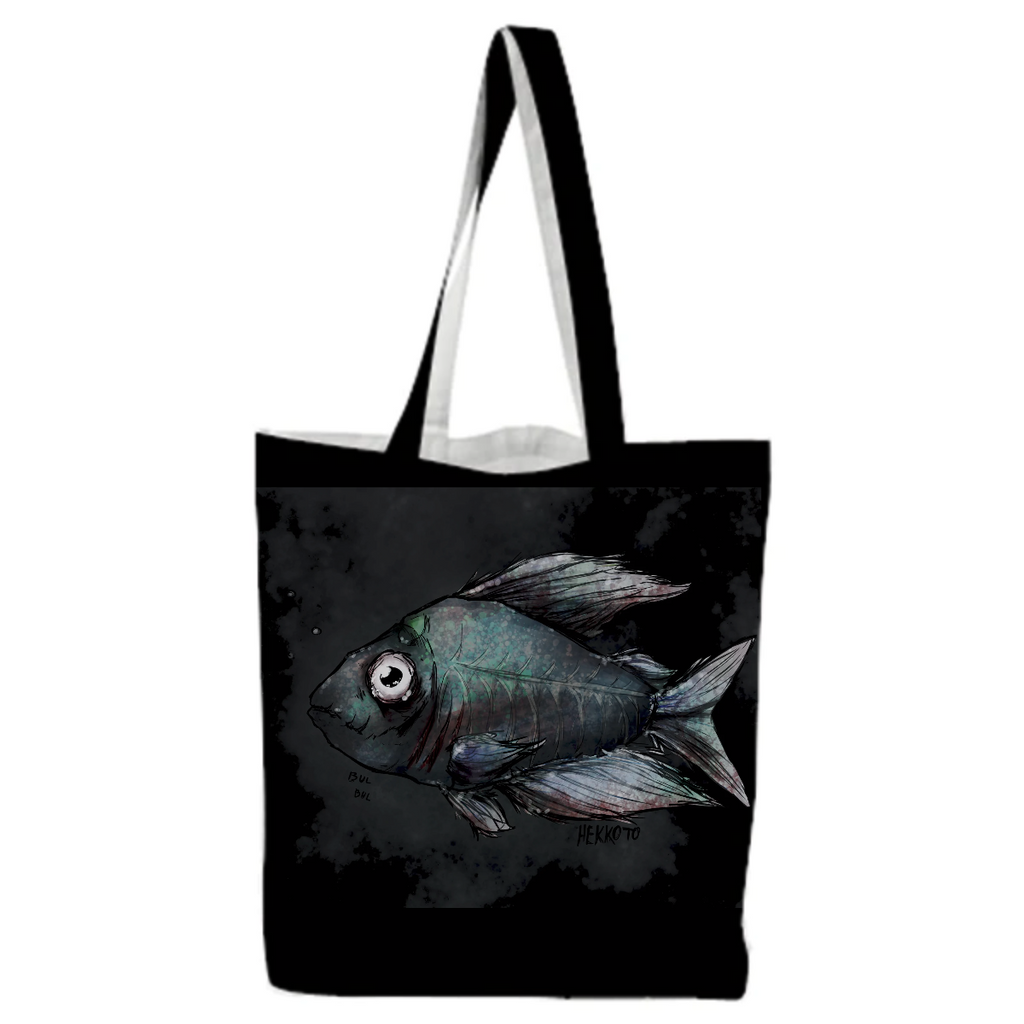 Scary spooky fish monster horror tote bag