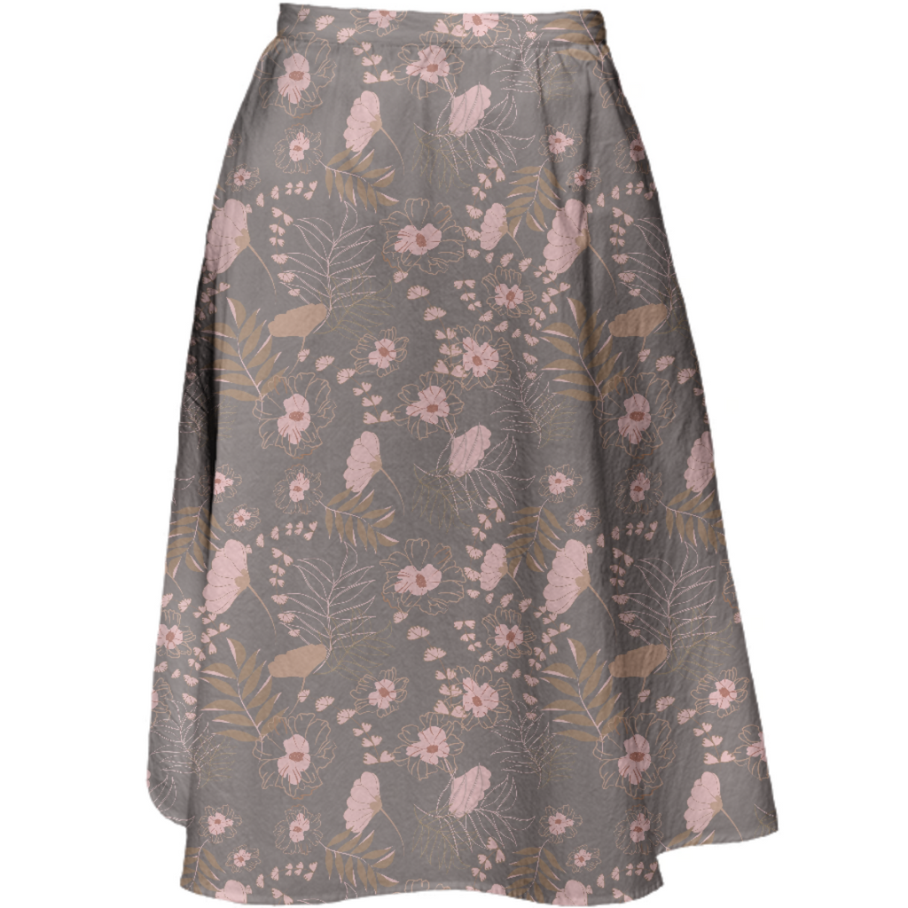 Brown floral and Baby Pinks buds and leaves in grey background