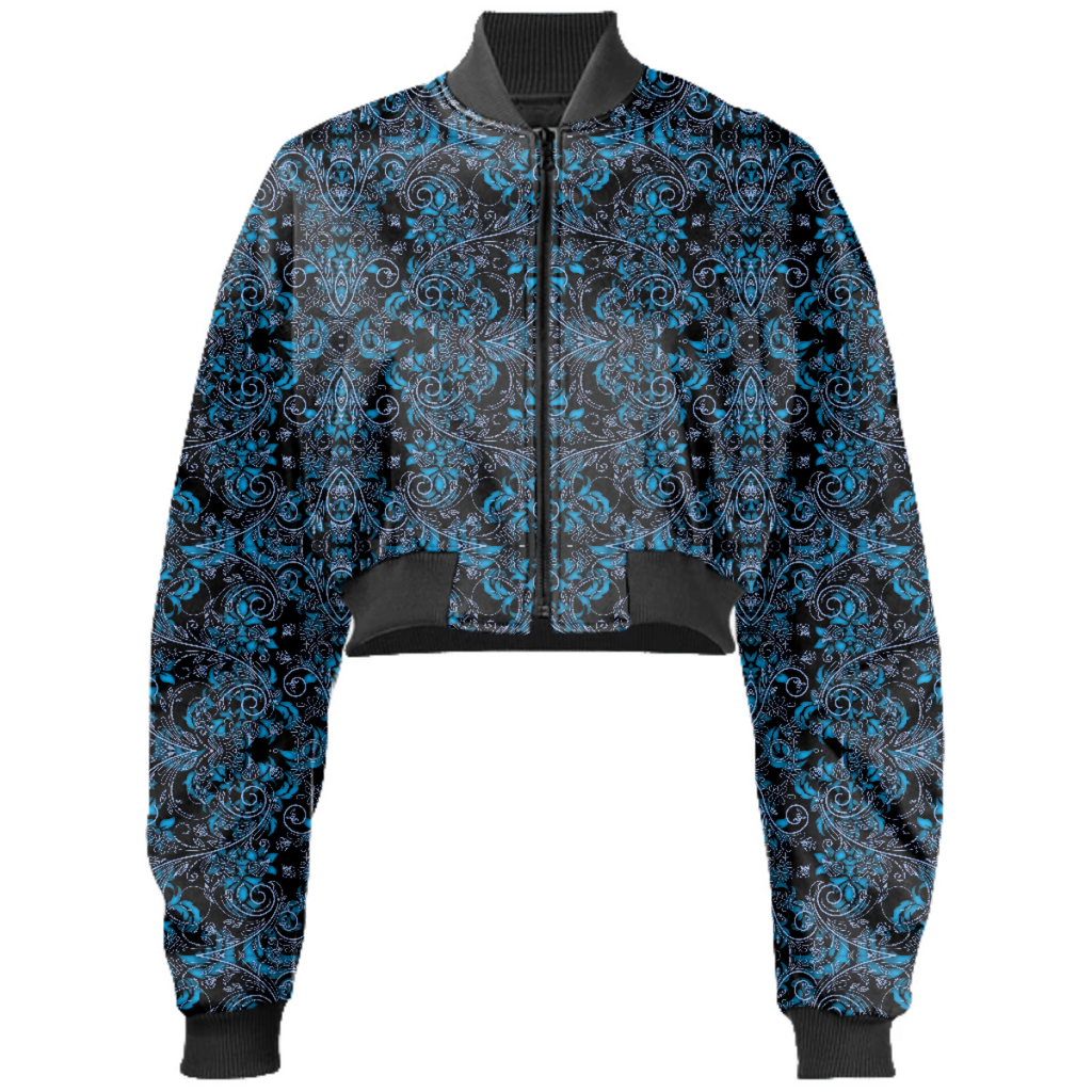 Blue Vines and Lace Gabriel Held Cropped Bomber Jacket