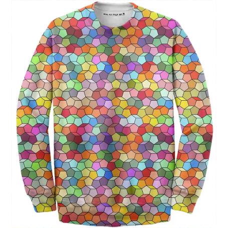 Colorful Geometric Polygon Pattern Ribbed Sweatshirt