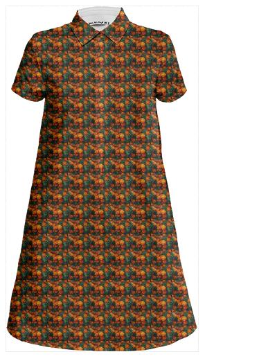 Tagetes Pattern Mini Shirt Dress