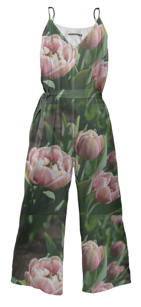 Tulips Pattern Tie Waist Jumpsuit