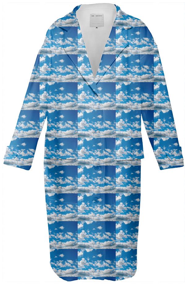 Bright Blue Sky Pattern Neoprene Trench