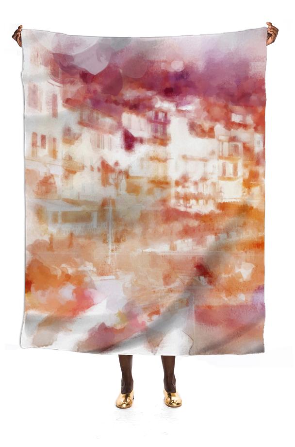 Fisherman s Town Abstract Watercolor VP Silk Scarf