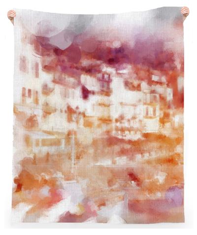 Fisherman s Town Abstract Watercolor Linen Beach Throw