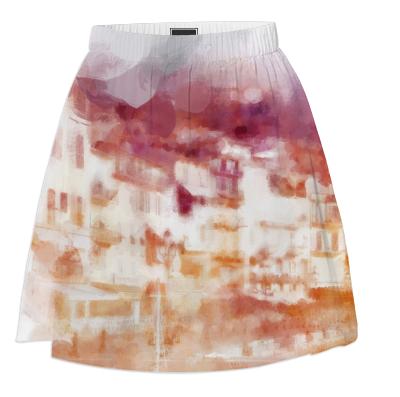 Fisherman s Town Abstract Watercolor Summer Skirt