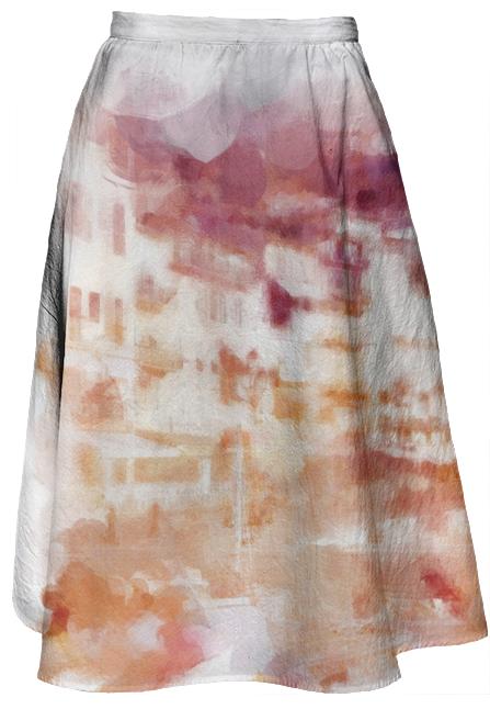 Fisherman s Town Abstract Watercolor Midi Skirt