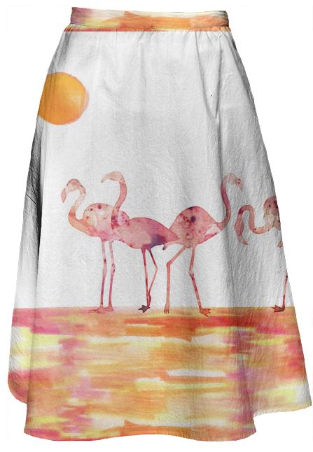 The Wading Flamingos Midi Skirt