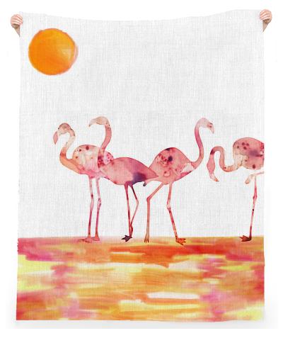 The Wading Flamingos Linen Beach Throw