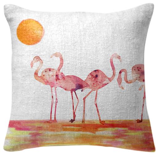 The Wading Flamingos Pillow