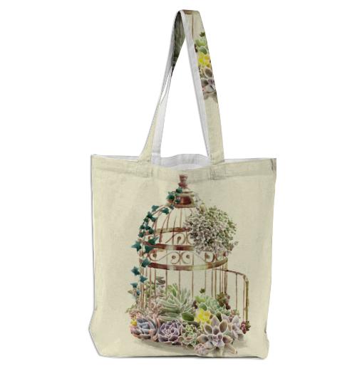 Flowery Birdcage Tote Bag