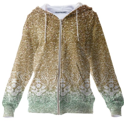Glitter Gold Ombre Zip Up Hoodie