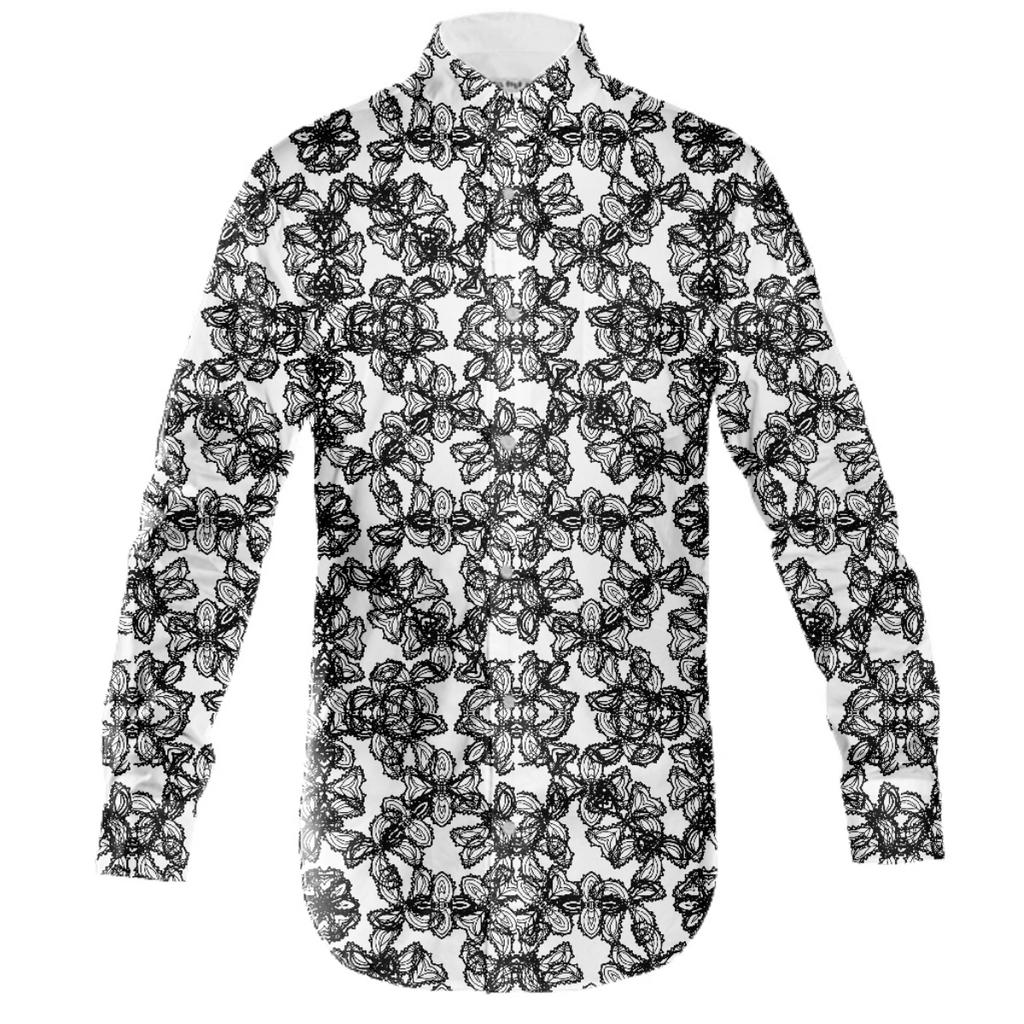 Stylized Botanical Motif Black and White Print