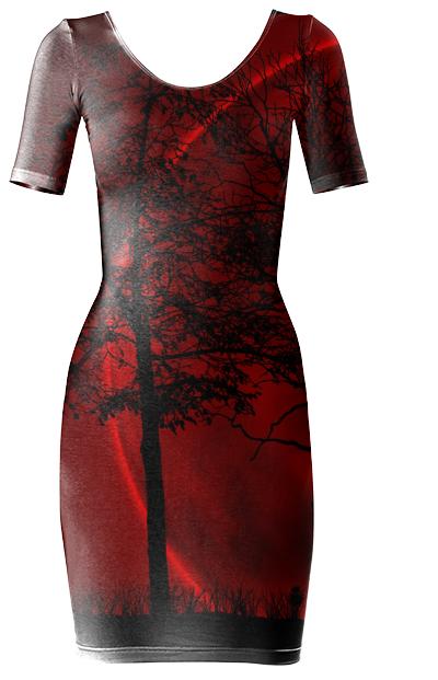 Gothic BloodRed Moon Bodycon Dress