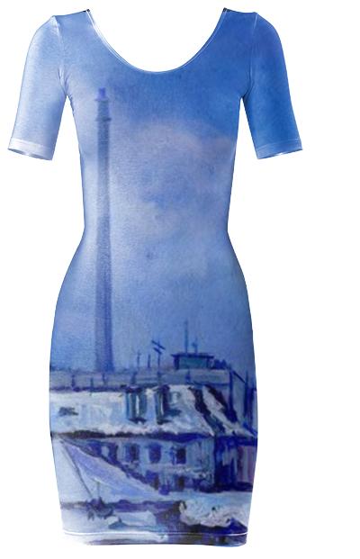 sky blue tower bodycon dress