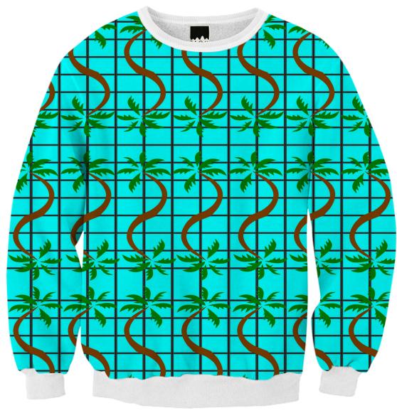 Fall Palm Tree Grid Sweat Shirt