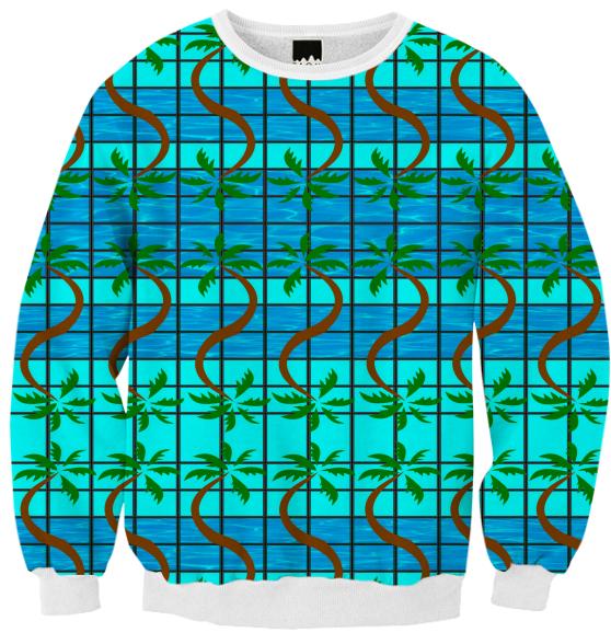 Fall Ocean Palm Tree Grid Sweatshirt