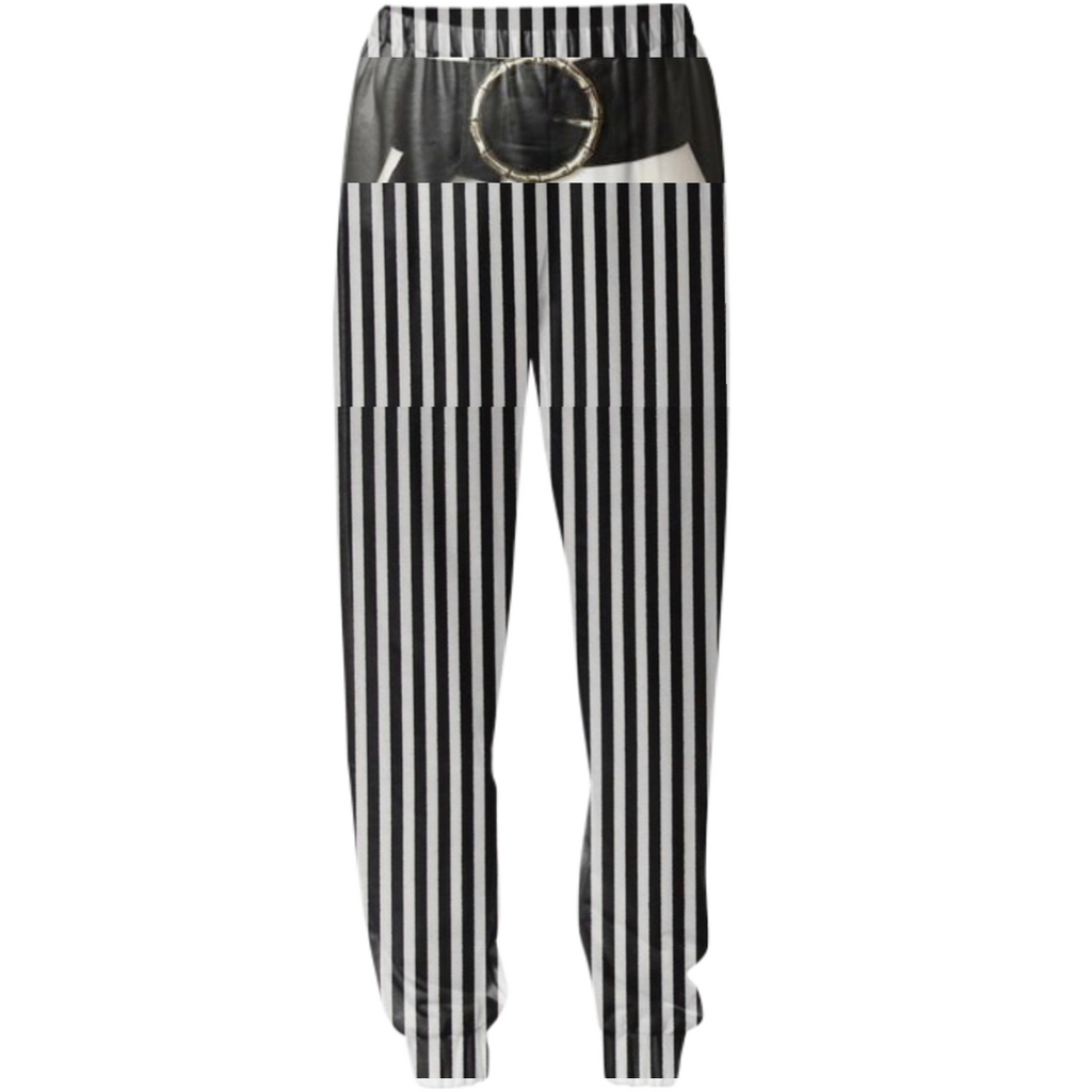 Striped pants with high waist and big belt