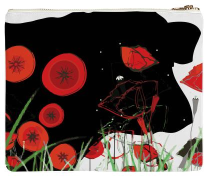Black Bull Toro and Red Poppy field