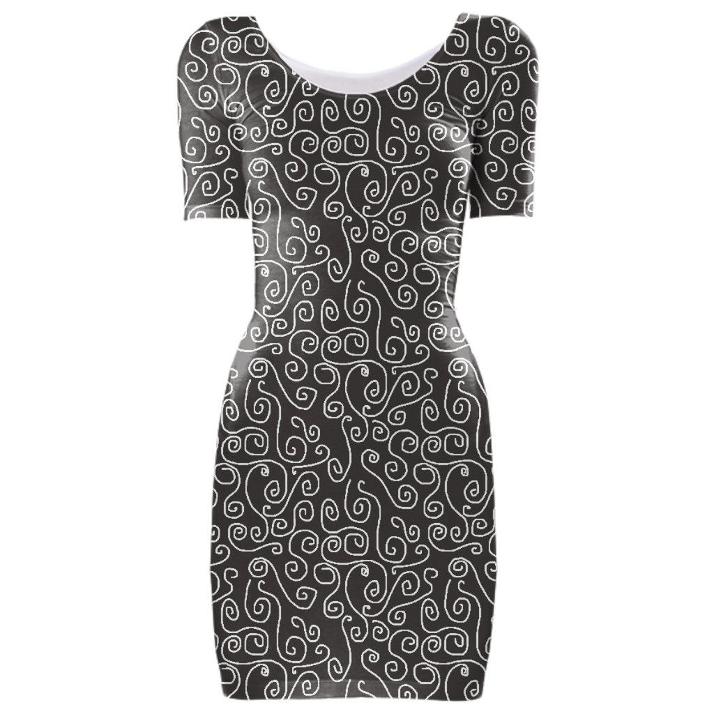 White Swirls On Gray Bodycon Dress