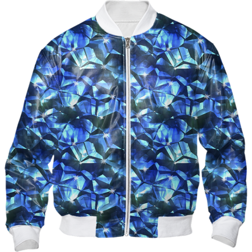 Blue Crystal Silk Bomber Jacket