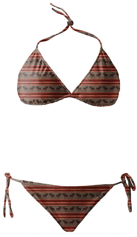 Rustic red brown moose pattern bikini swimsuit