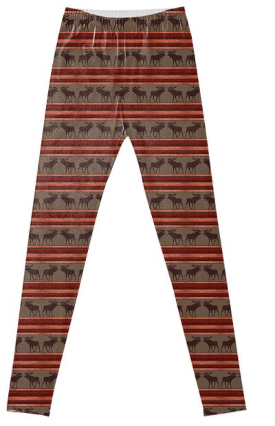 Rustic red brown moose pattern leggings
