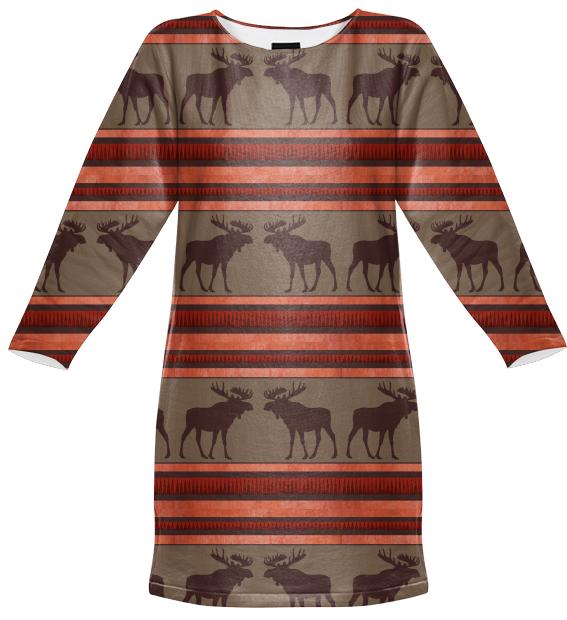 Rustic red brown moose pattern sweatshirt dress