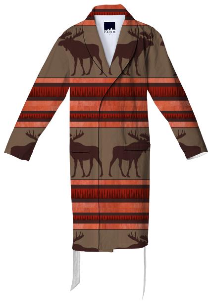 Rustic red brown moose pattern cotton robe