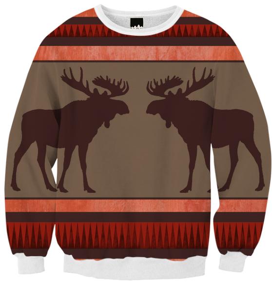 Rustic red brown moose pattern sweatshirt