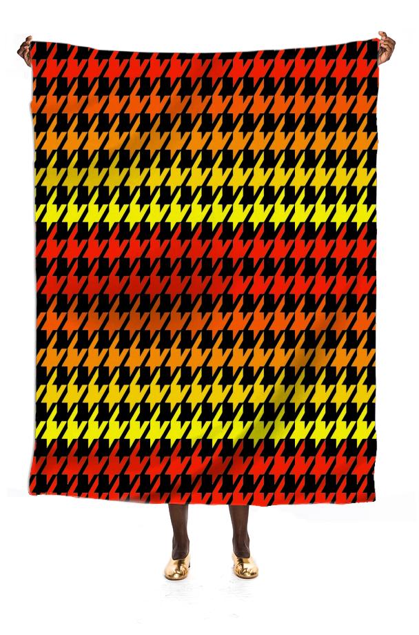 Red orange yellow houndstooth pattern scarf