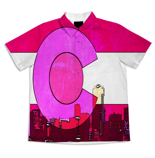 Bright pink Denver Colorado skyline blouse