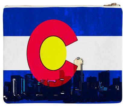Bright Denver Colorado skyline flag clutch