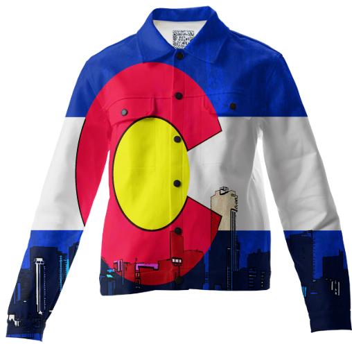 Bright Denver Colorado skyline flag twill jacket